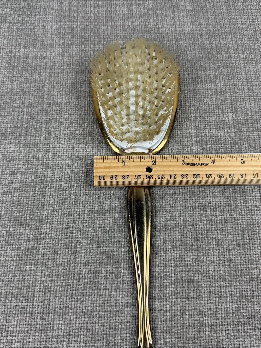Vintage Vanity Hairbrush Gold Floral Design Cottagecore Patina Art Nouveau